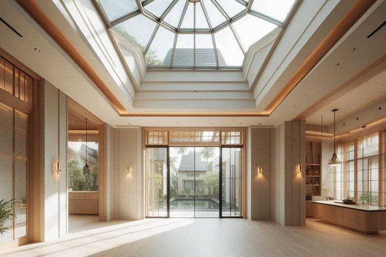 سقف شیشه ای اسکای لایت خانه ویلایی بزرگ استخر دار دوبلکس